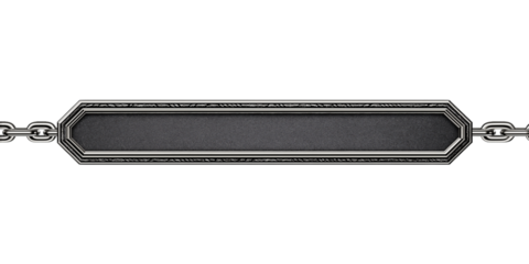 Ornate silver frame with dark center on a chain border isolated on a transparent background