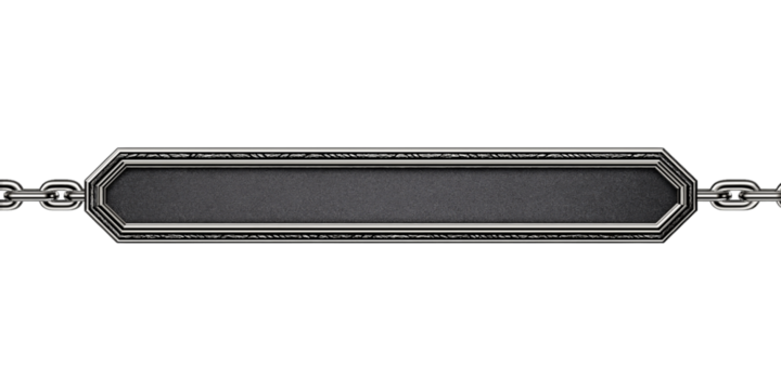 Ornate silver frame with dark center on a chain border isolated on a transparent background