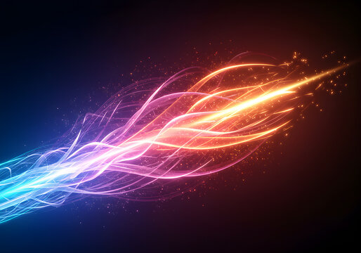 Dynamic glowing energy streams in vibrant blue and fiery orange create a stunning abstract background for tech, innovation, and modern concepts, radiating power and speed