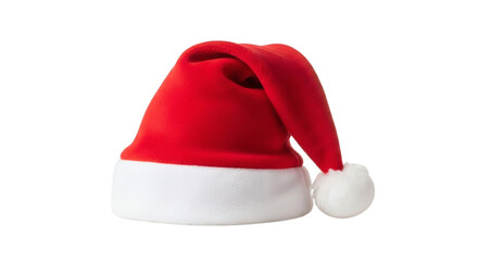 Red and white Santa hat isolated on black background closeup view