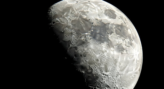 A serene lunar landscape revealing the moon s stark beauty and shadowed craters in high resolution