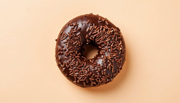 Delicious chocolate sprinkled donut studio setting food photography minimalist background top view indulgence concept