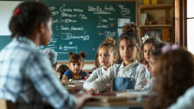 Young students attentively observing their teacher during a special hindi divas lesson celebrating language and culture