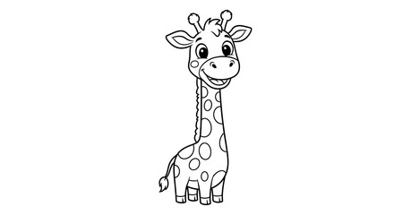 Fototapeta premium Smiling Cartoon Giraffe Outline, Black and White, Isolated.