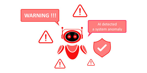 AI warning detected vector for technology, security, and cybersecurity concepts. Useful for illustrating artificial intelligence, digital threats, and system protection.