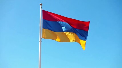 Armenian flag waving proudly against a clear blue sky. Armenia’s Independence Day on September 21.