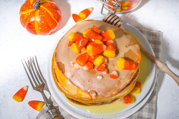 Homemade candy corn pancakes