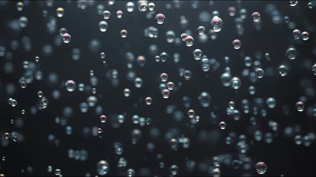 Dancing Bubbles: A captivating spectacle of bubbles gracefully ascend against a darkened backdrop, their ethereal dance creating a mesmerizing display of lightness and fluidity.