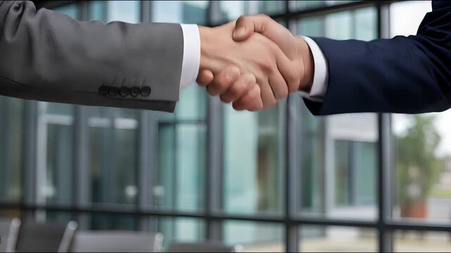 Handshake of Success: A close-up captures the essence of partnership, as two business individuals seal a deal with a firm, professional handshake.