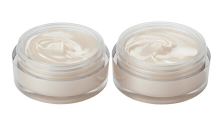 Two jars of white cream moisturizer isolated on white background, perfect for skincare and beauty product promotions