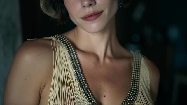 Elegant flapper girl with bob haircut and cloche hat.