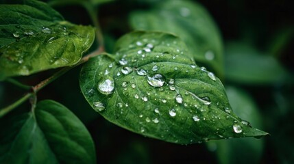 Water droplets on green leaf