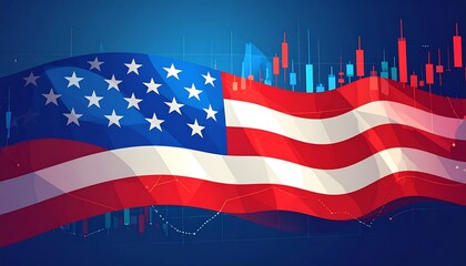 American flag with stock market data overlaid