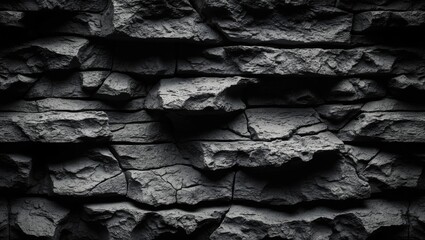 Dark rocky surface with layered textures and cracks.