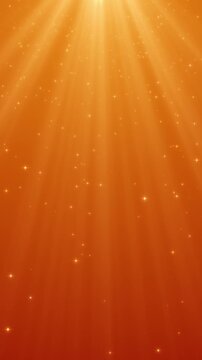 autumn orange background with sun light rays and golden glitter stars falling animation, fall season thanksgiving and Halloween vertical social media motion background	