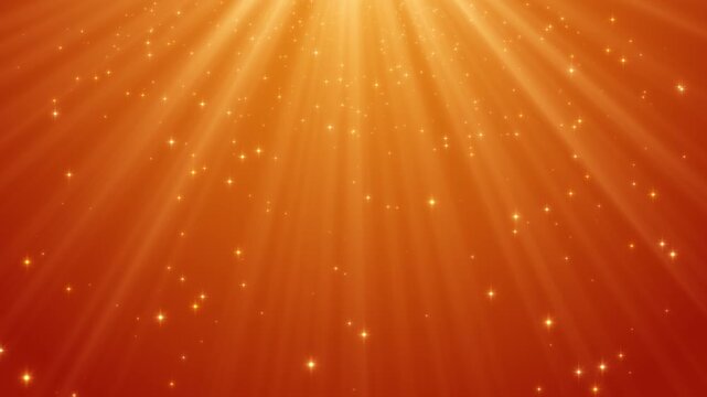 autumn orange background with sun light rays and golden glitter stars falling animation, fall season thanksgiving and Halloween social media motion background	