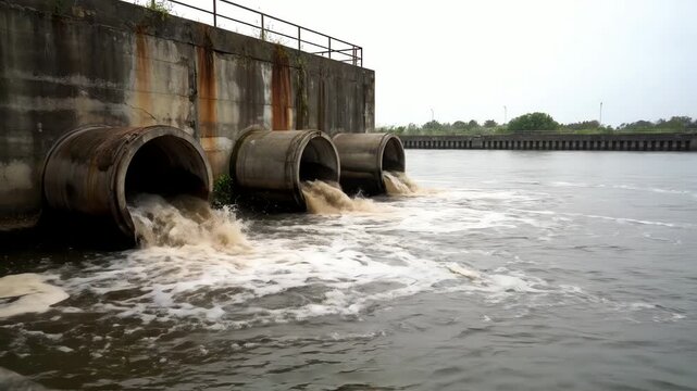 Sewage Outfall Polluting River Water