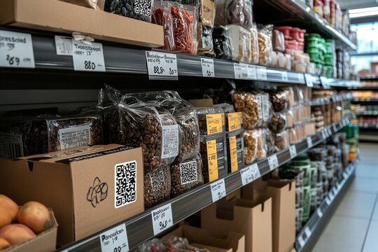 Modern Supermarket with Digital Price Tags and QR Payments