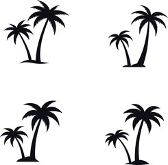 Palm tree vector set in multiple silhouette styles, ideal for tropical summer branding, travel flyers, exotic beach posters, and holiday promotions.