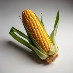 Fresh corn on white background, isolated studio shot.