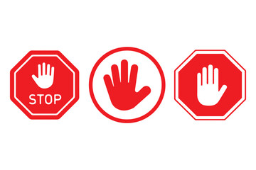 Stop, do not cross, ban, forbidden and alert icon set. Stop sign red color isolated. Vectors stop hand sign vector illustration.