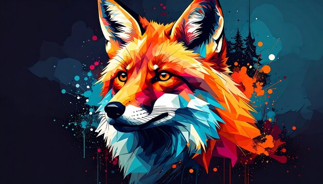 Colorful fox portrait - Powered by Adobe
