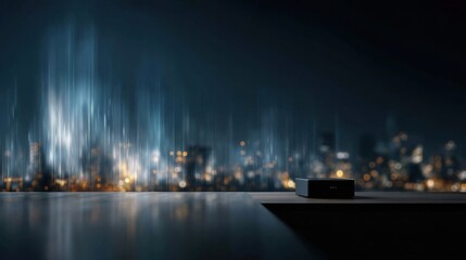 Minimalist Smart Home Hub on Desk Surface with Glowing Effects