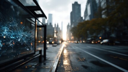 Obraz premium Smart Transit Panel with Glowing 3D Network Visualization at Sunset