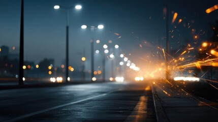 Urban Streetlights with Integrated Sensors in Twilight City Scene