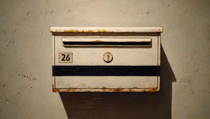 Aged white mailbox on a textured wall (1)