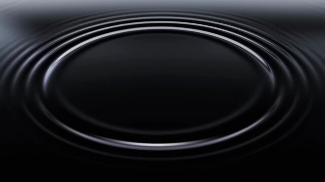 Black liquid surface with concentric ripples spreading from the center this clean and minimal abstract background symbolizes impact sound waves or a moment of calm and meditation