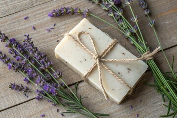 Creating natural beauty crafting a rectangular herbal soap wrapped in twine for eco-friendly living