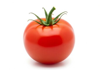 Fresh Ripe Red Tomato with Green Stem Isolated on White