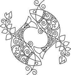 Indian Traditional and Cultural Rangoli, Alpona, Kolam, or Paisley vector line art.  tradition of the Bengal region, for textile printing, logo, and wallpaper	