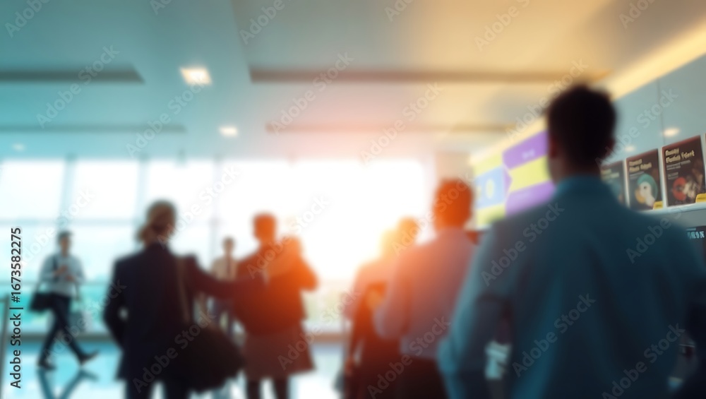 Poster generative ai blurred crowd in a corporate setting.