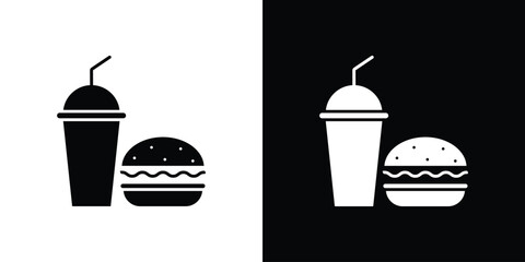 Hamburger and soft drink cup icons, emblem logo or badge designs.