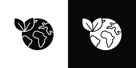 Green earth planet icons, emblem logo or badge designs.