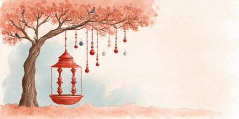 Watercolor Teej Festival Illustration
