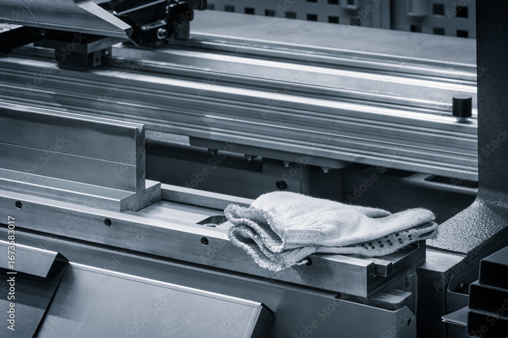 Poster metal pieces are being cut by machine. pieces all same size and shape, and they are arranged in a ro