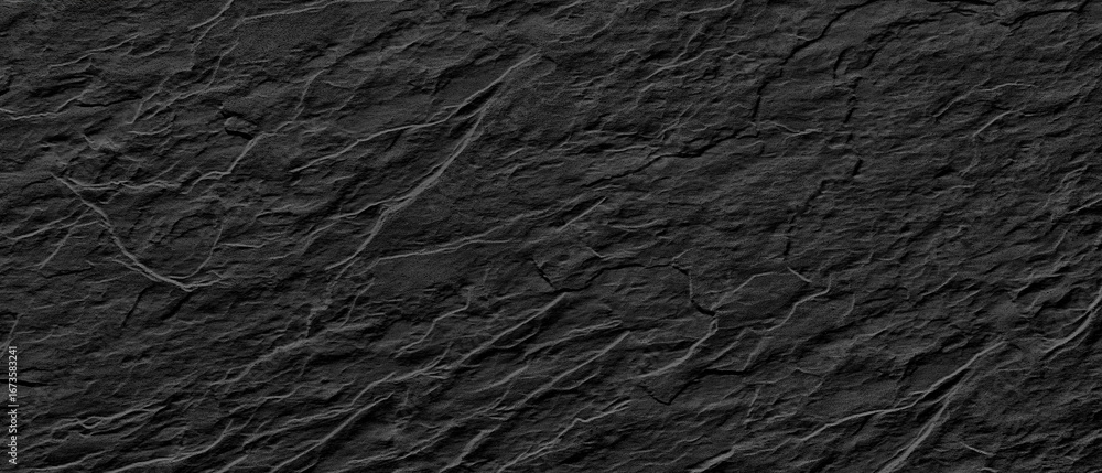 Poster dark black wall with rough texture. the wall is covered with small cracks and has a rough, uneven su