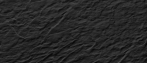 Dark black  wall with rough texture. The wall is covered with small cracks and has a rough, uneven surface. black texture background for web banner page template design