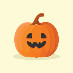 Jack-o-lantern with a carved face. Cute pumpkin for Halloween party. Autumn holiday vector illustration.