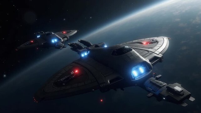 Spaceships in space 3D rendering