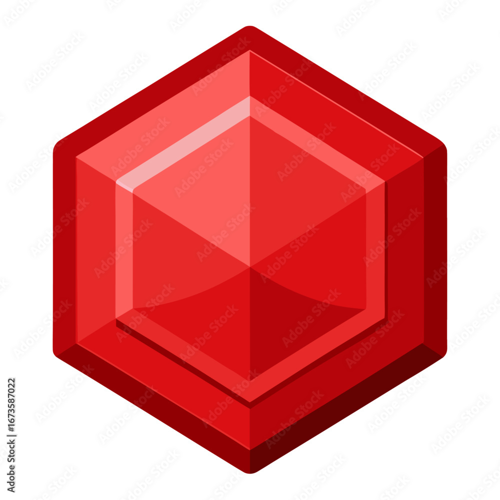 Poster Red hexagonal gemstone isolated on white background