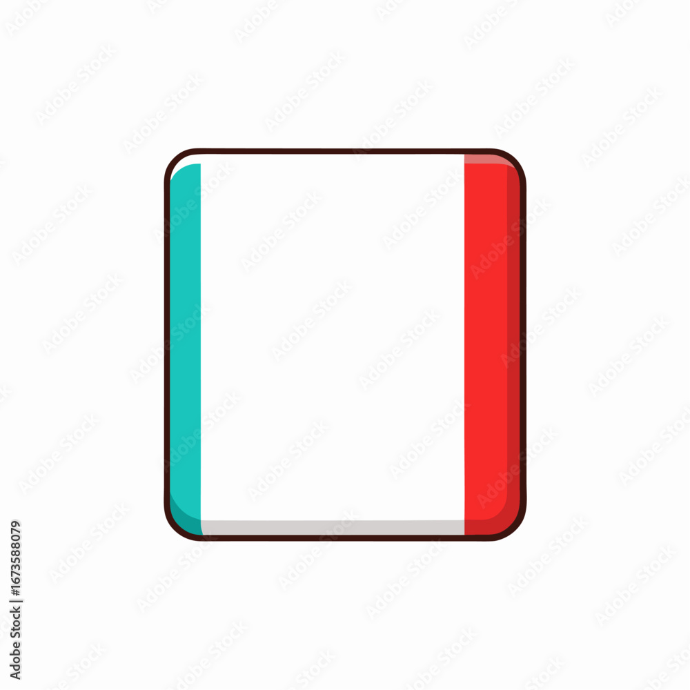 Poster rectangular eraser with teal and red stripes isolated on white background
