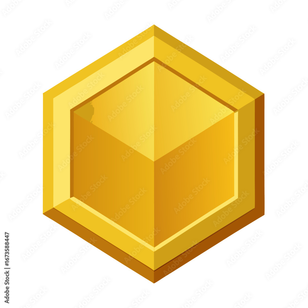 Poster golden hexagonal coin isolated on white background
