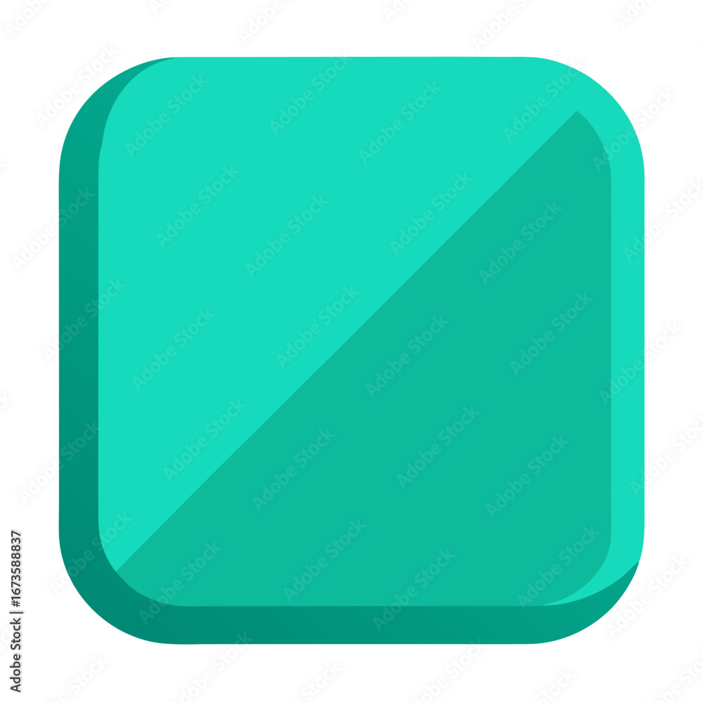 Poster Teal square button with shadow isolated on white background