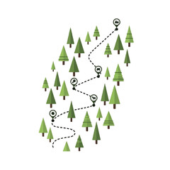 Obraz premium Flat design map of a hiking trail through a forest