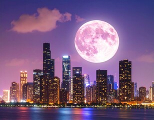 Obraz premium Singapore cityscape at night with illuminated skyscrapers reflecting in the harbor