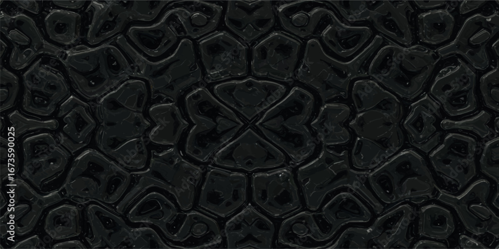 Poster abstract black background with symmetrical organic celllike patterns and glossy texture